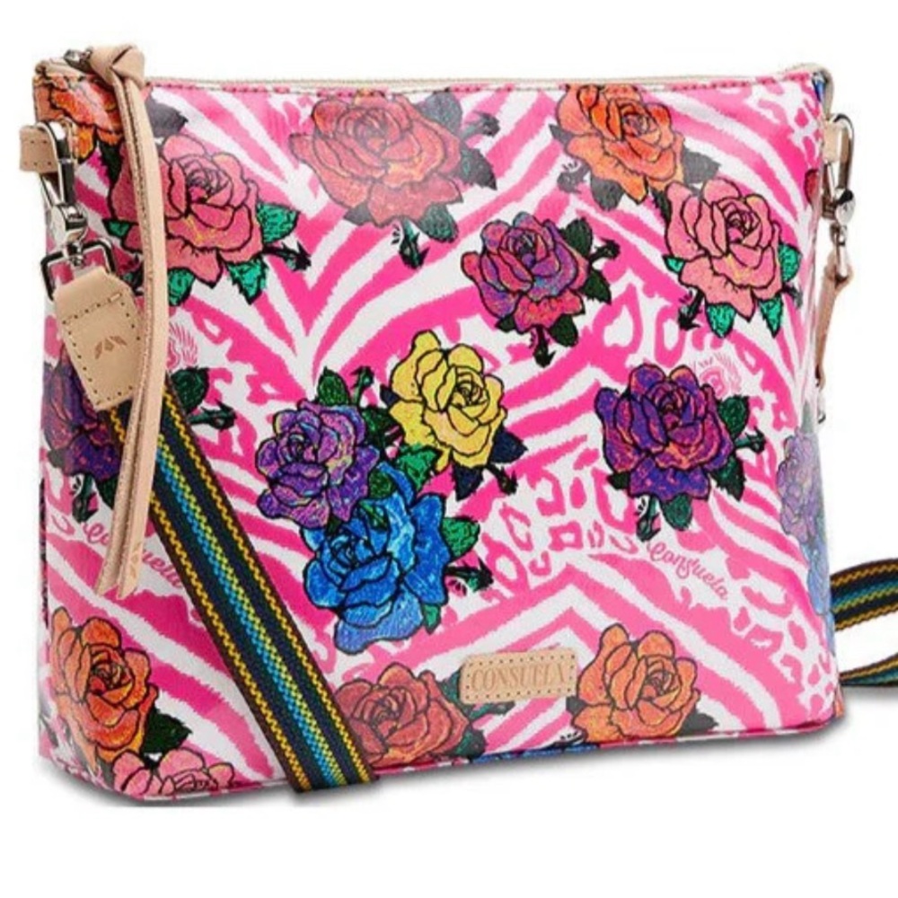 Consuela Pink Floral Crossbody Bag with Multicolor Roses